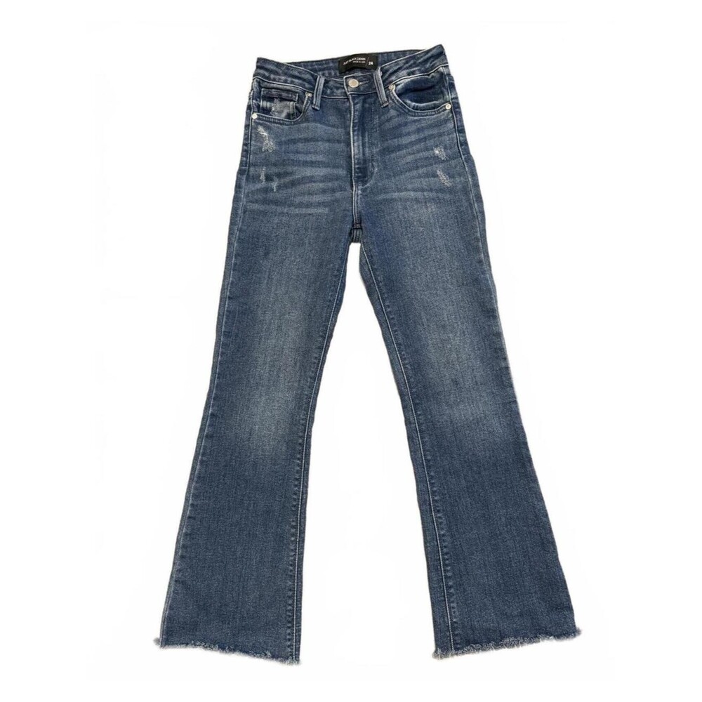 Just Black Denim Raw Hem Cropped Flare Jeans Size 24 High Rise 26 Inseam